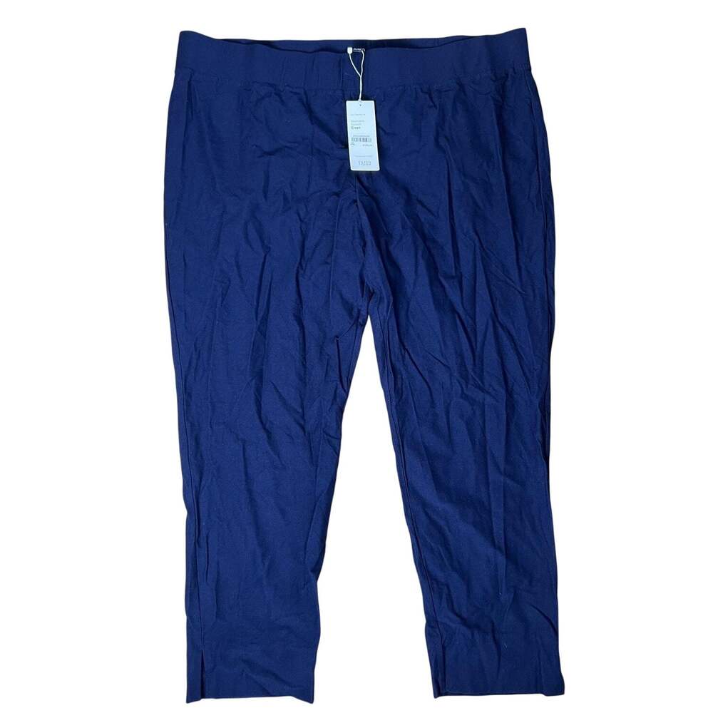 Eileen Fisher Pants Womens XL Blue Cropped Crepe Pull On Stretch Slim Fit